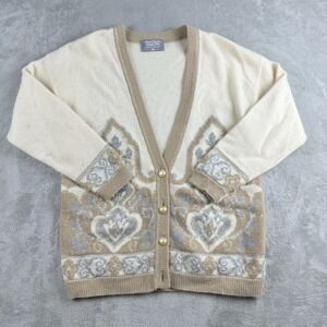 Vintage Marisa Christina Cardigan Medium Cream Metallic Lambwool‎ Angora 90s